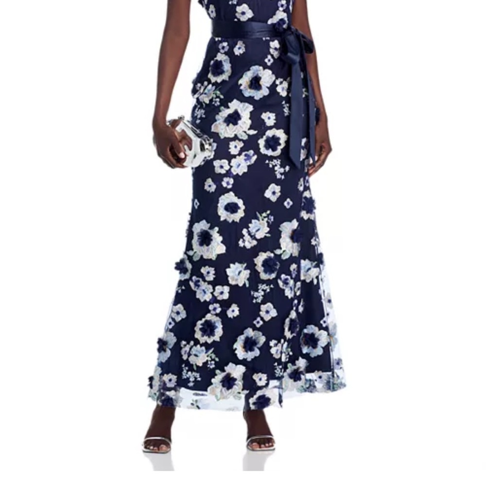 NWT Eliza J Navy Dress with Floral Accents High neck Mermaid